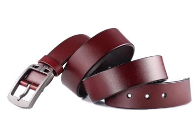 Men's Vintage Genuine Leather Belt with Silver Buckle