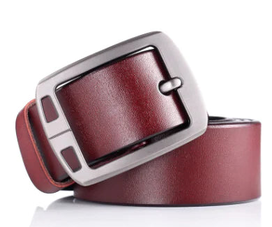 Men's Vintage Genuine Leather Belt with Silver Buckle
