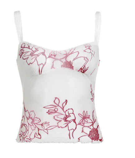 Top Halter de Malla con Estampado de Plantas para Mujer