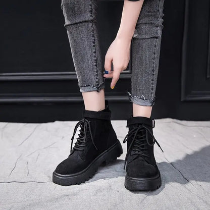 Botas Cortas de Moda con Tacón Grueso y Cordones