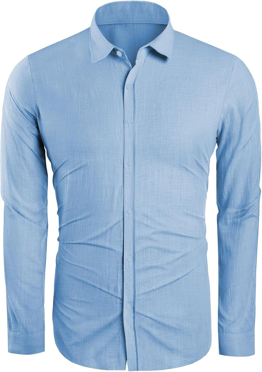 Mens Button down Shirt Linen Cotton Shirts Casual Long Sleeve Spread Collar Beach Plain Tops