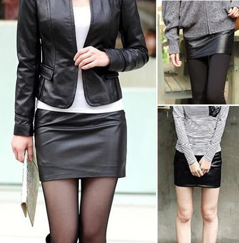 Faux Leather Bodycon Mini Skirt - Half Skirt