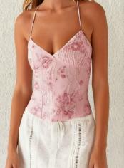 Top Halter de Malla con Estampado de Plantas para Mujer