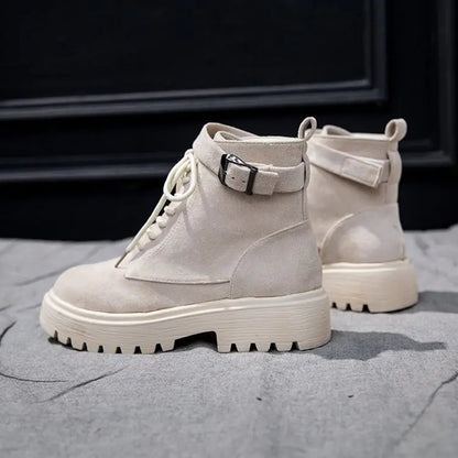 Botas Cortas de Moda con Tacón Grueso y Cordones