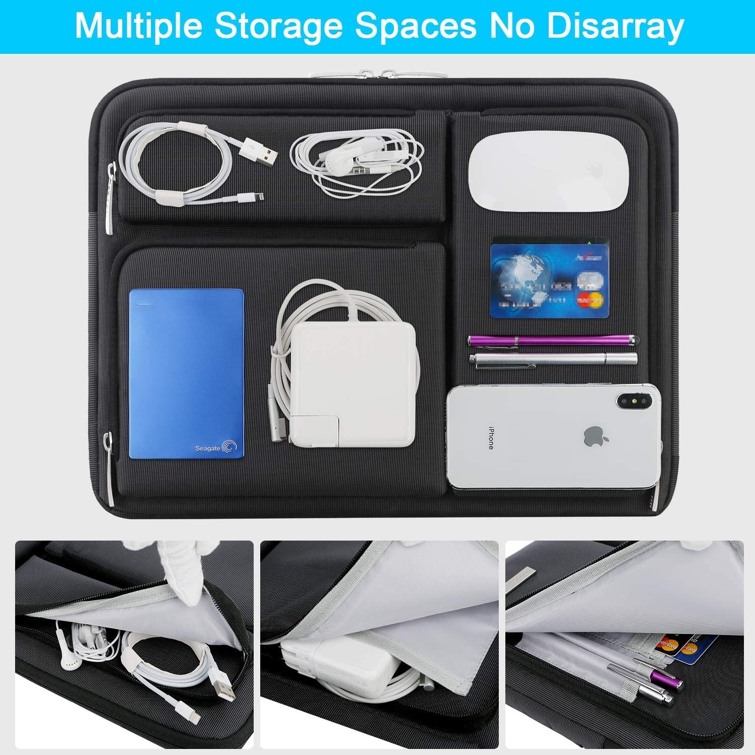 360° Protective Laptop Sleeve Case for 14 Inch HP Chromebook 14 / X360 14A / HP Stream 14, Acer Swift / Chromebook 314, 14" Ideapad Chromebook S330 ASUS Dell Portable Laptop Computer Bag, Black