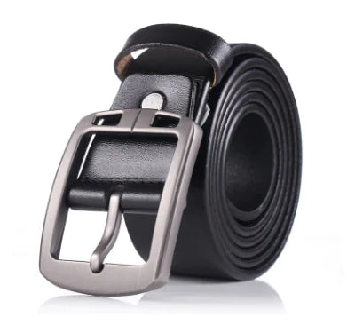 Men's Vintage Genuine Leather Belt with Silver Buckle