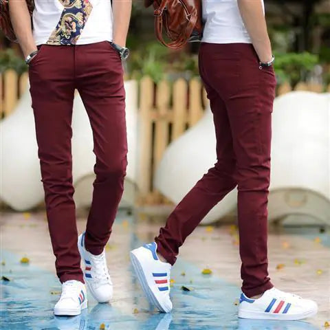 Men's Solid Color Casual Straight Trousers