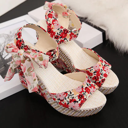 Bohemian High Heel Wedge Fish Mouth Sandals for Women
