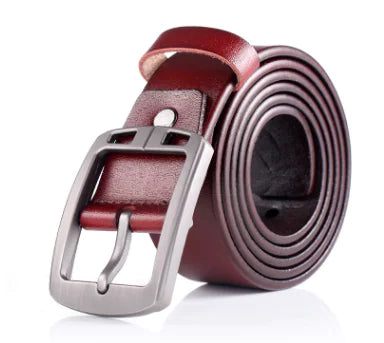 Men's Vintage Genuine Leather Belt with Silver Buckle