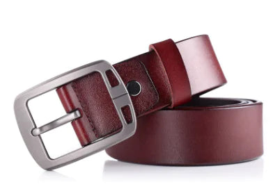 Men's Vintage Genuine Leather Belt with Silver Buckle