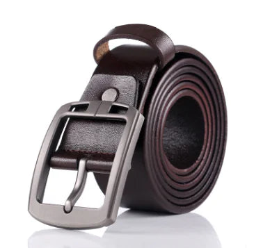 Men's Vintage Genuine Leather Belt with Silver Buckle