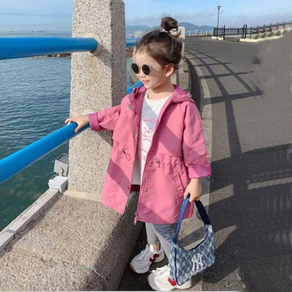 Children's Mid-Length Windproof Solid Color Jacket